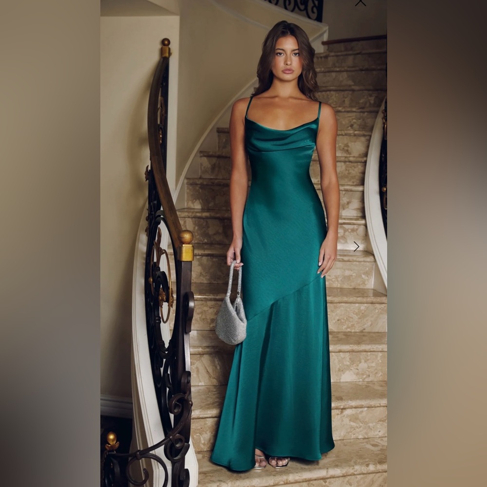 Elegant Teal Satin Evening Gown